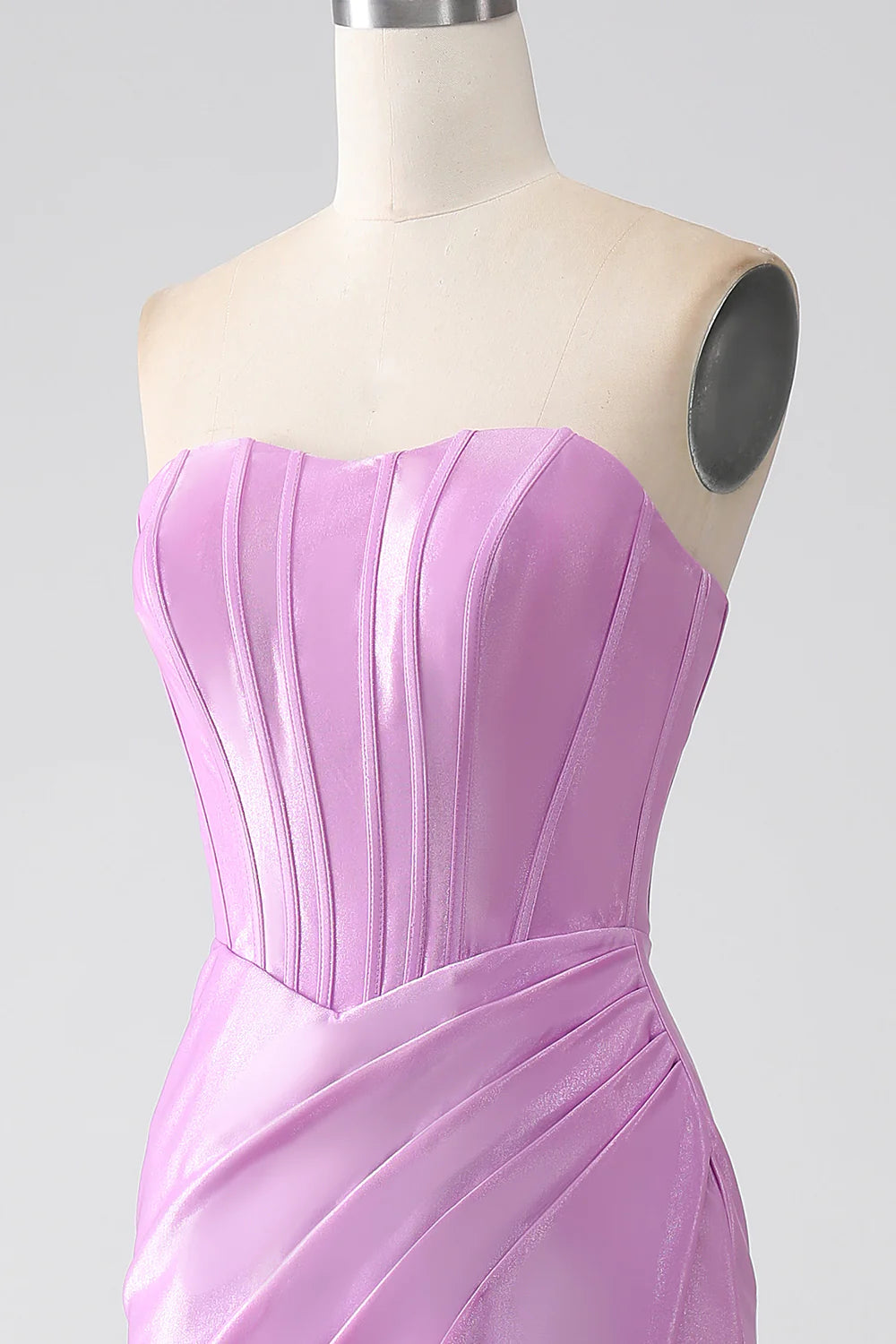 Strapless Purple Mermaid Corset Prom Dress with Pleated