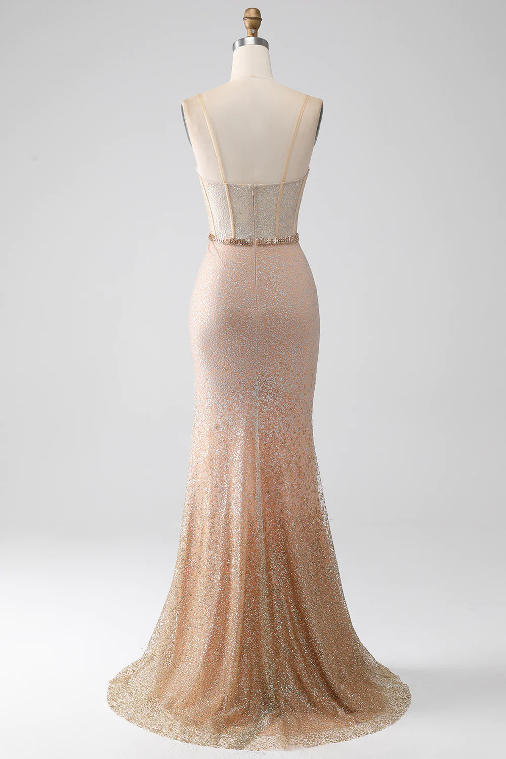 Mermaid Champagne Spaghetti Straps Long Prom Dress with Slit