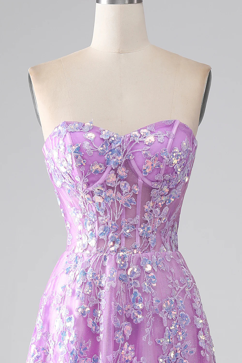 Purple A-Line Strapless Corset Prom Dress with Appliques