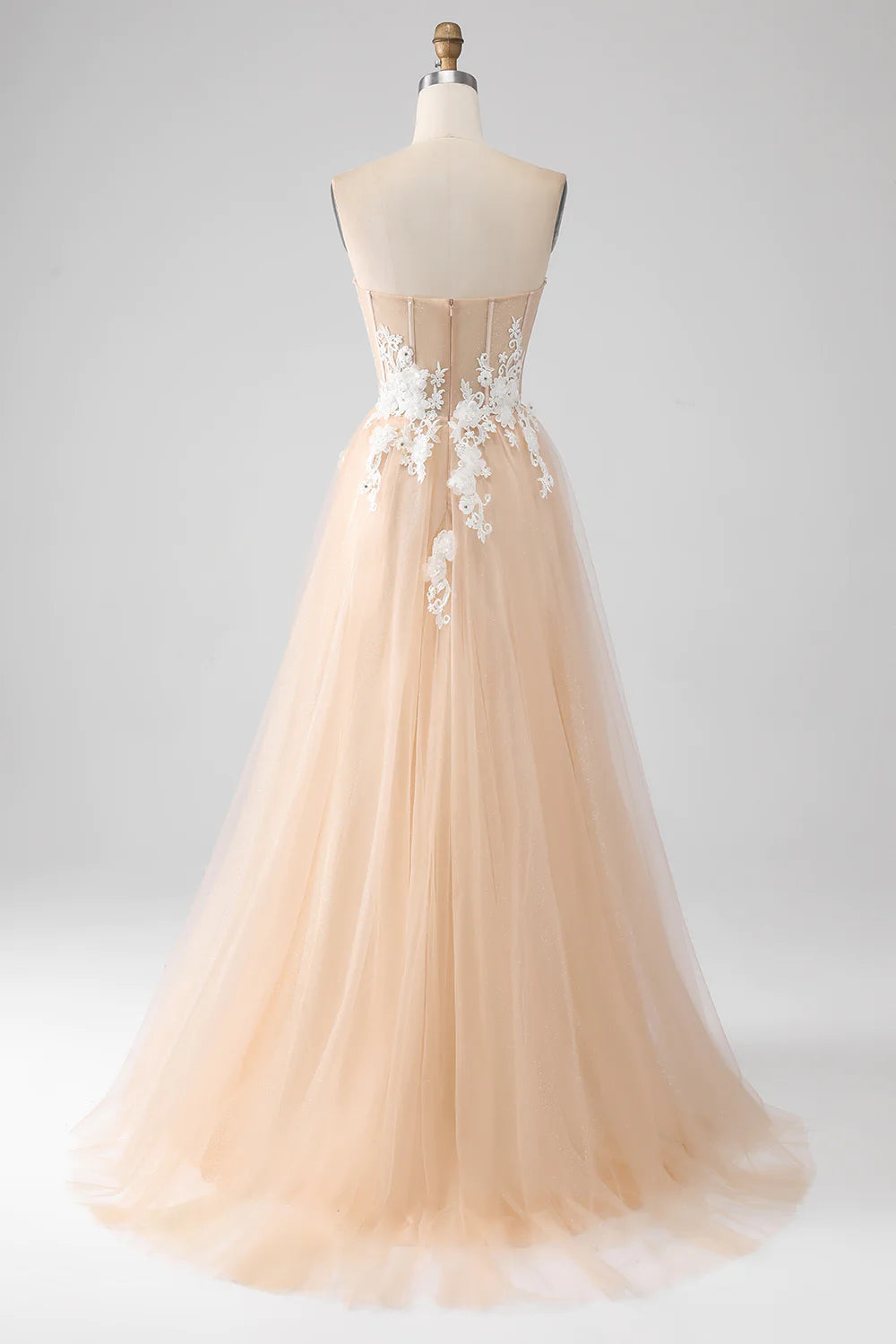 A-Line Champagne Strapless Corset Prom Dress with Appliques