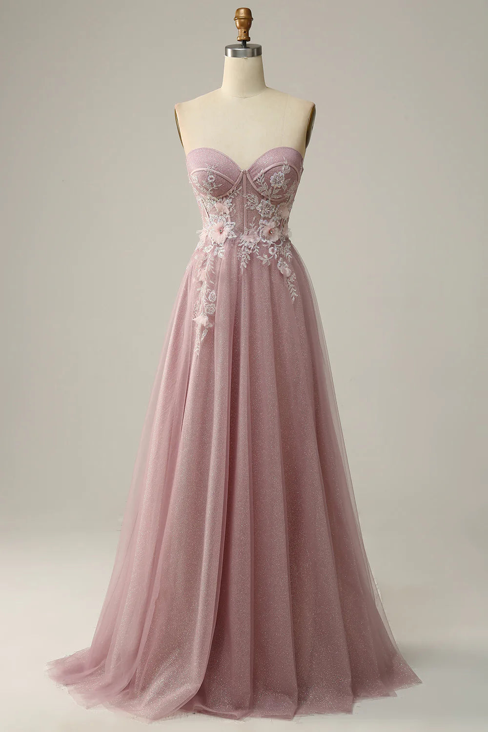 A Line Sweetheart Grey Purple Long Prom Dress with Appliques