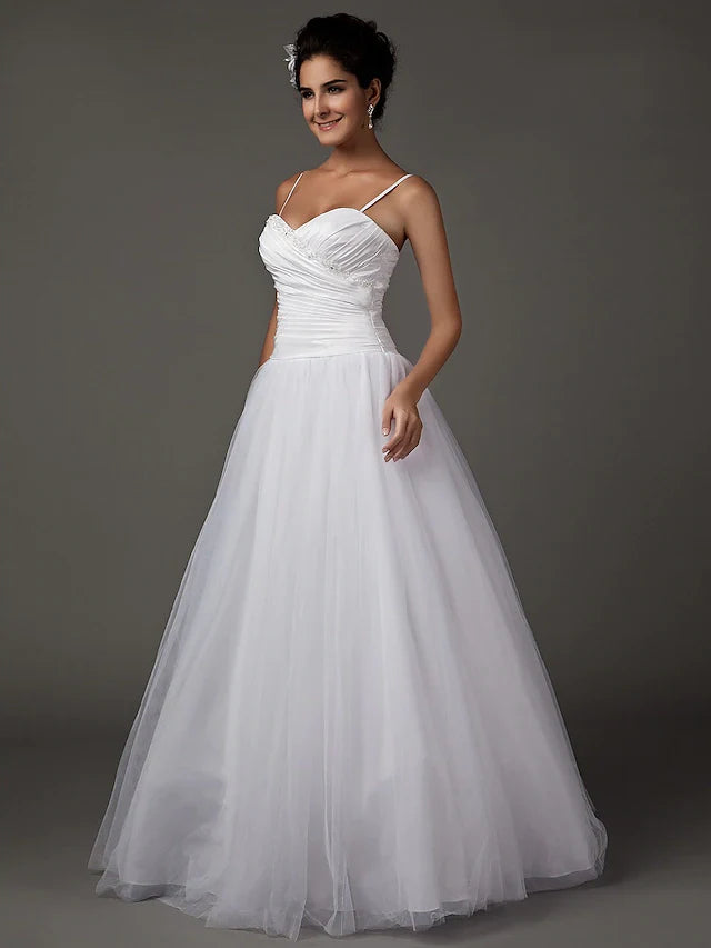 DingjiA-Line Wedding Dresses Sweetheart Neckline Spaghetti Strap Floor Length Taffeta Tulle Sleeveless