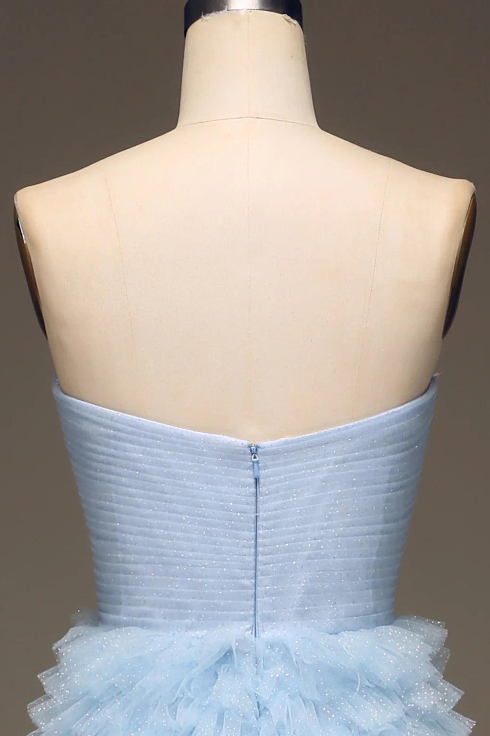 Tulle Light Blue Tiered Prom Dress with Slit