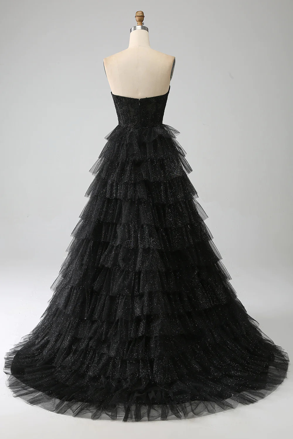 Glitter Sweetheart Black Corset Prom Dress with Slit