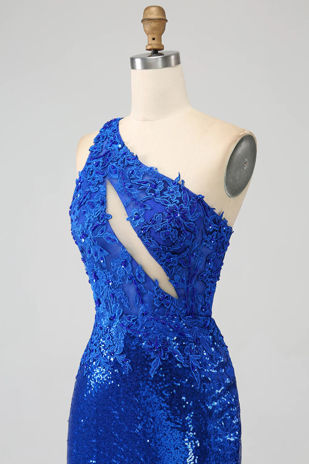 One Shoulder Royal Blue Mermaid Prom Dress with Slit