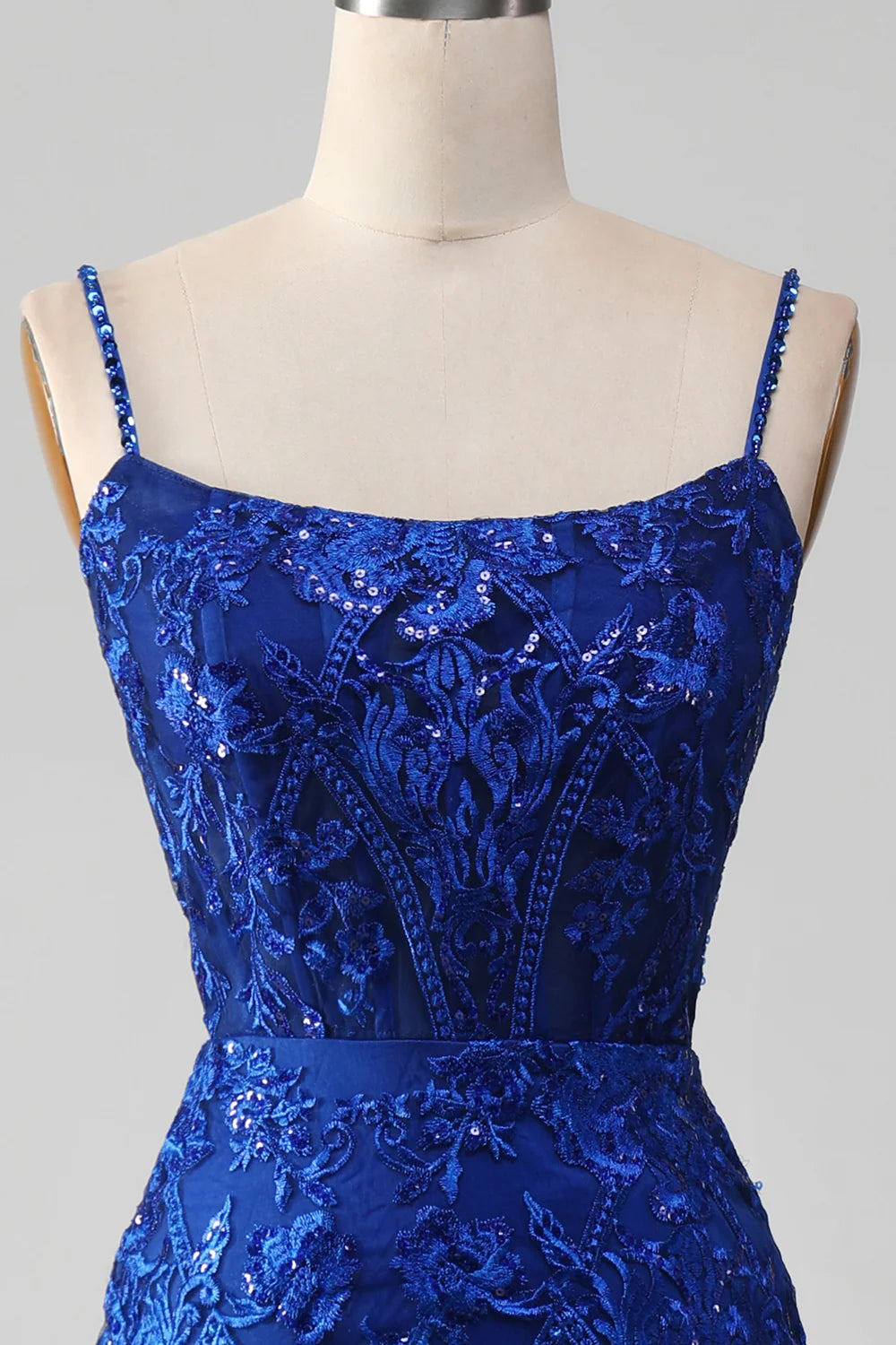 Sparkly Royal Blue Mermaid Spaghetti Straps Long Prom Dress With Appliques