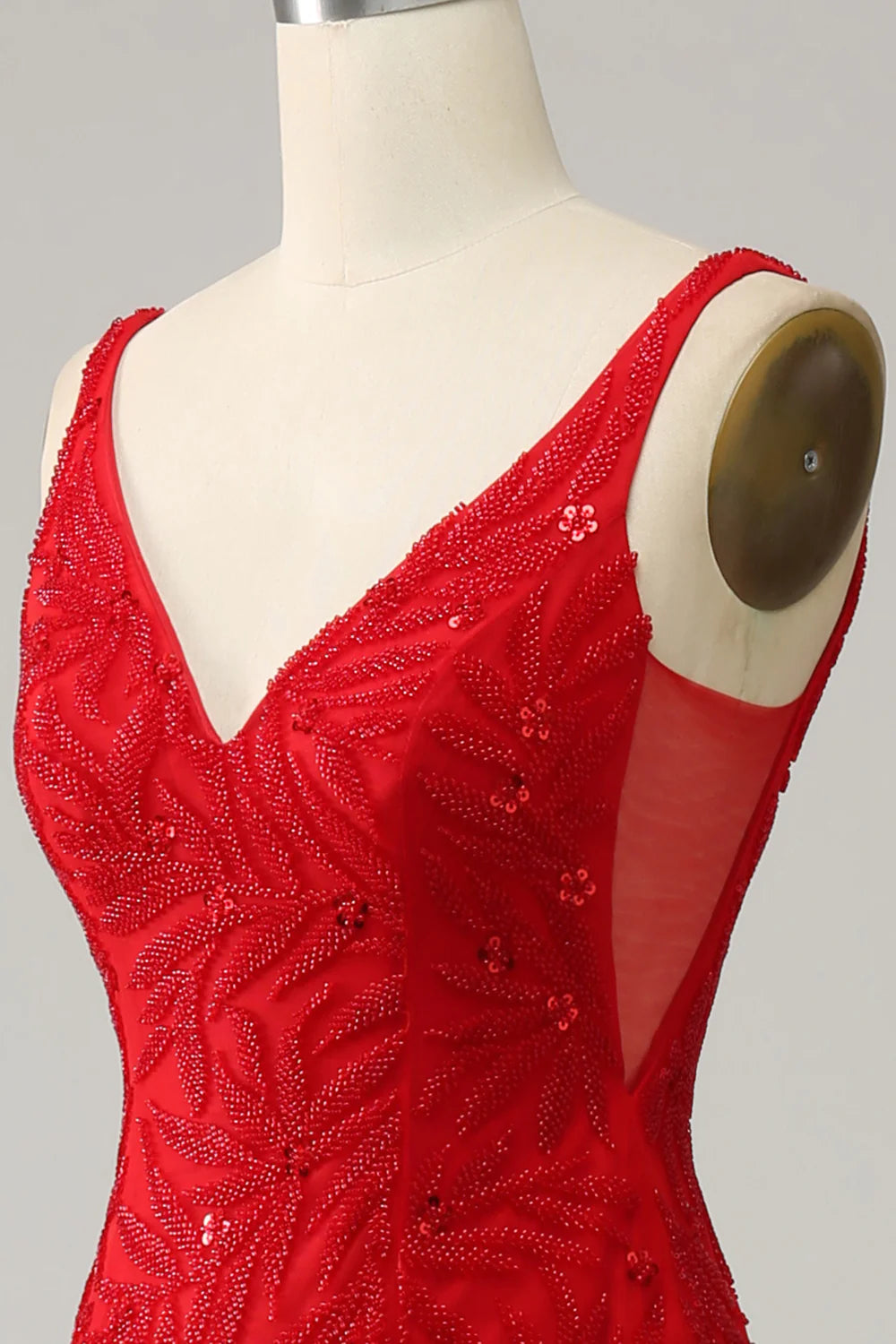 Mermaid V Neck Red Long Prom Dress with Embroidery