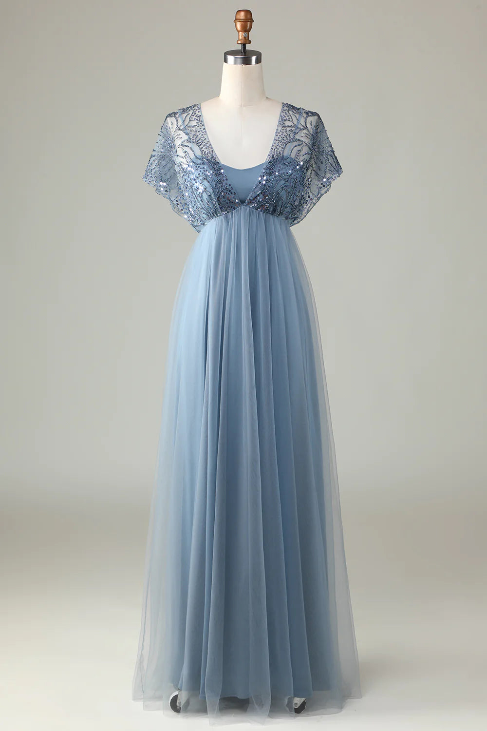Tulle Sparkly Sage Bridesmaid Dress with Beading