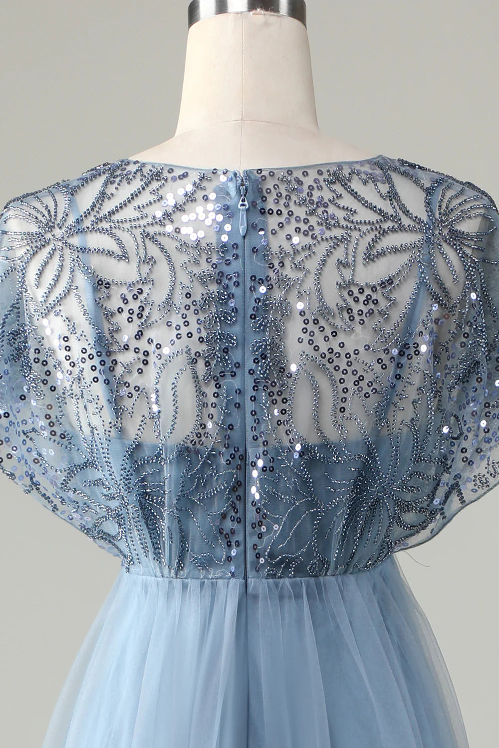 Tulle Sparkly Sage Bridesmaid Dress with Beading