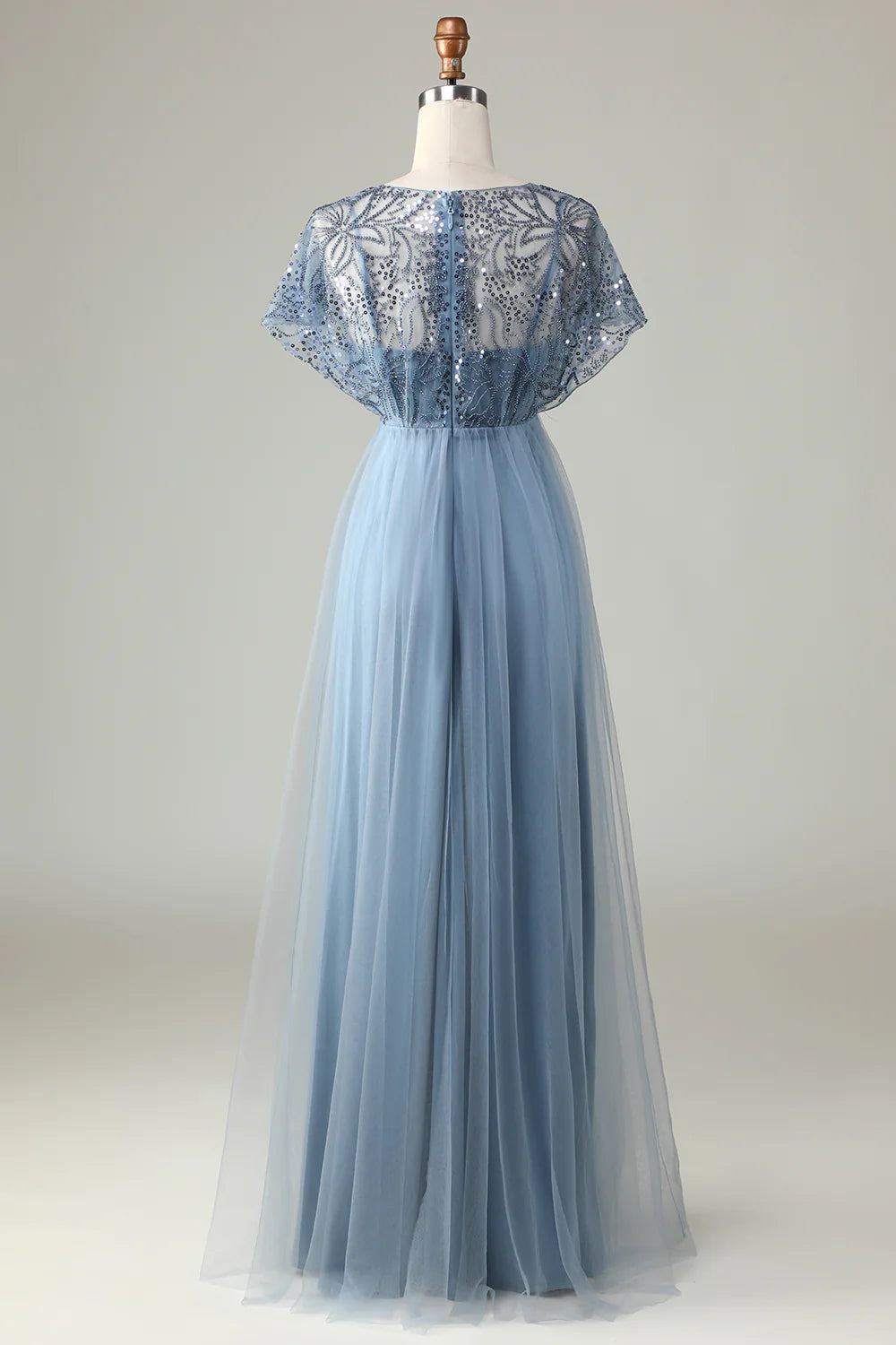 Tulle Sparkly Sage Bridesmaid Dress with Beading