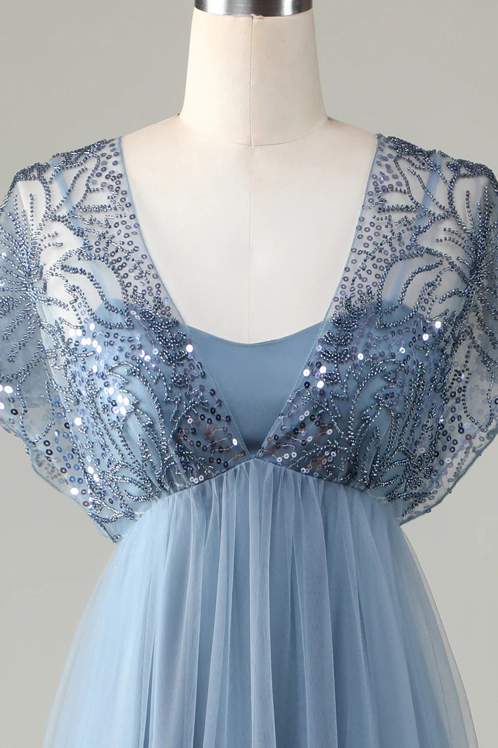 Tulle Sparkly Sage Bridesmaid Dress with Beading