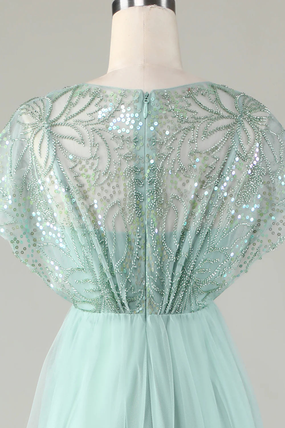 Tulle Sparkly Sage Bridesmaid Dress with Beading