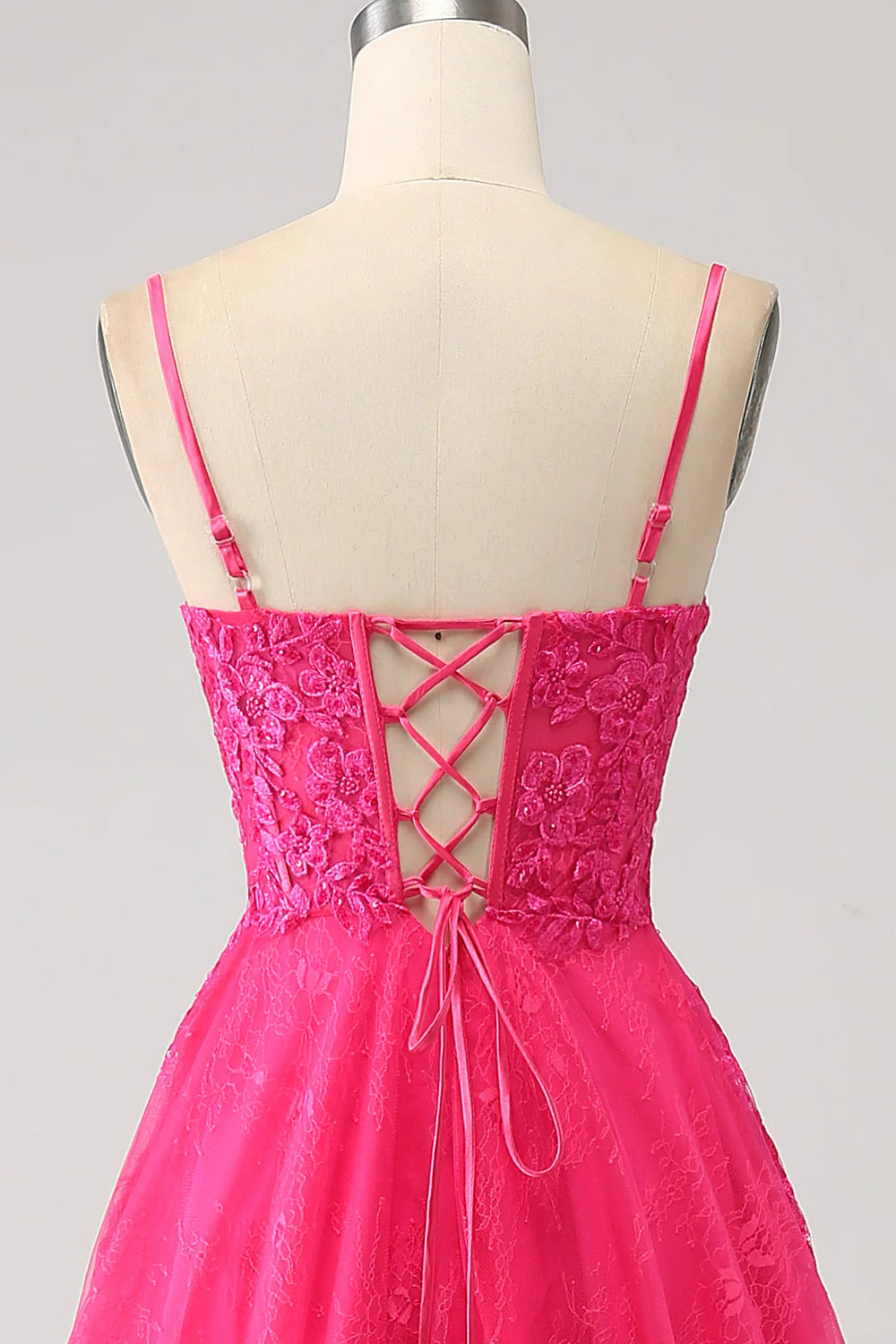 Fuchsia A-Line Corset Lace Long Prom Dress with Slit