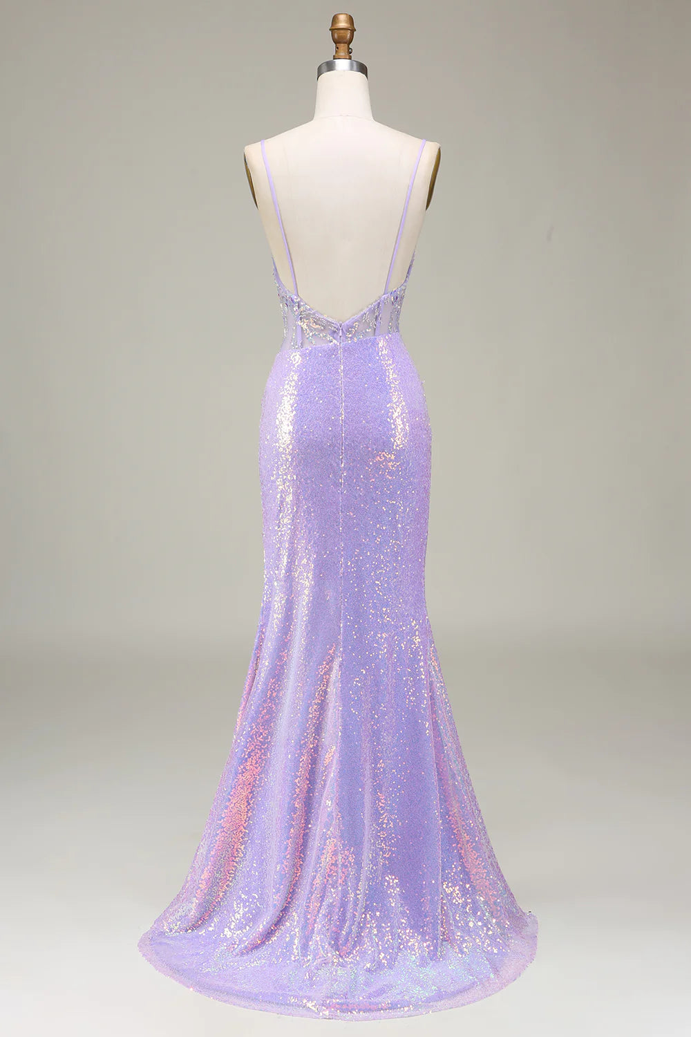 Sparkly Mermaid LighT Purple Corset Prom Dress with Slit