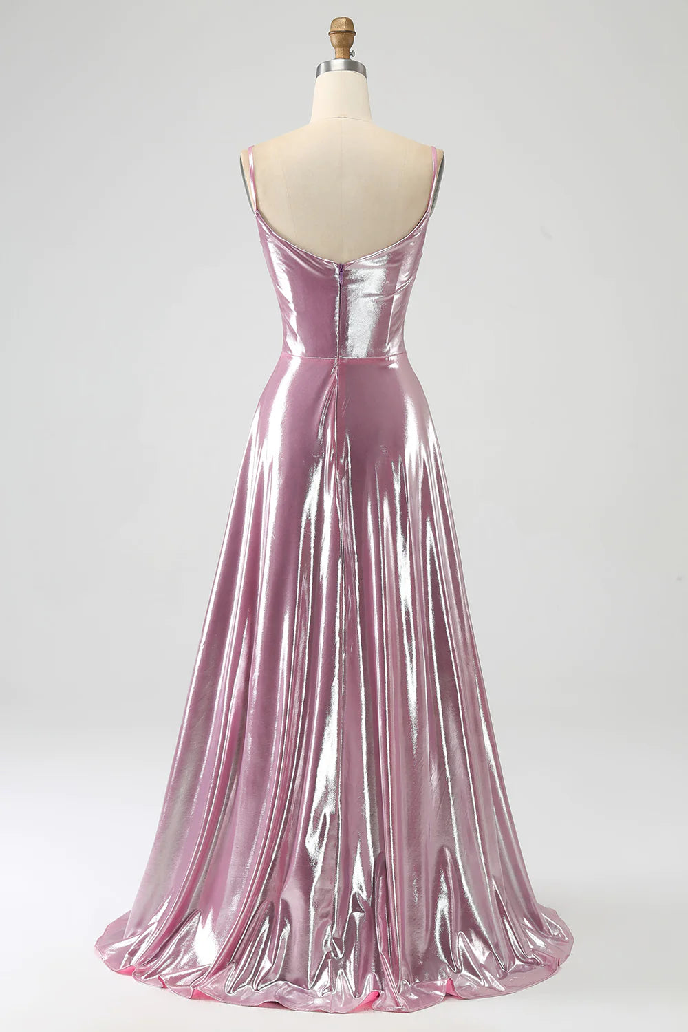 Stunning A Line Spaghetti Straps Pink Long Prom Dress with Split Front