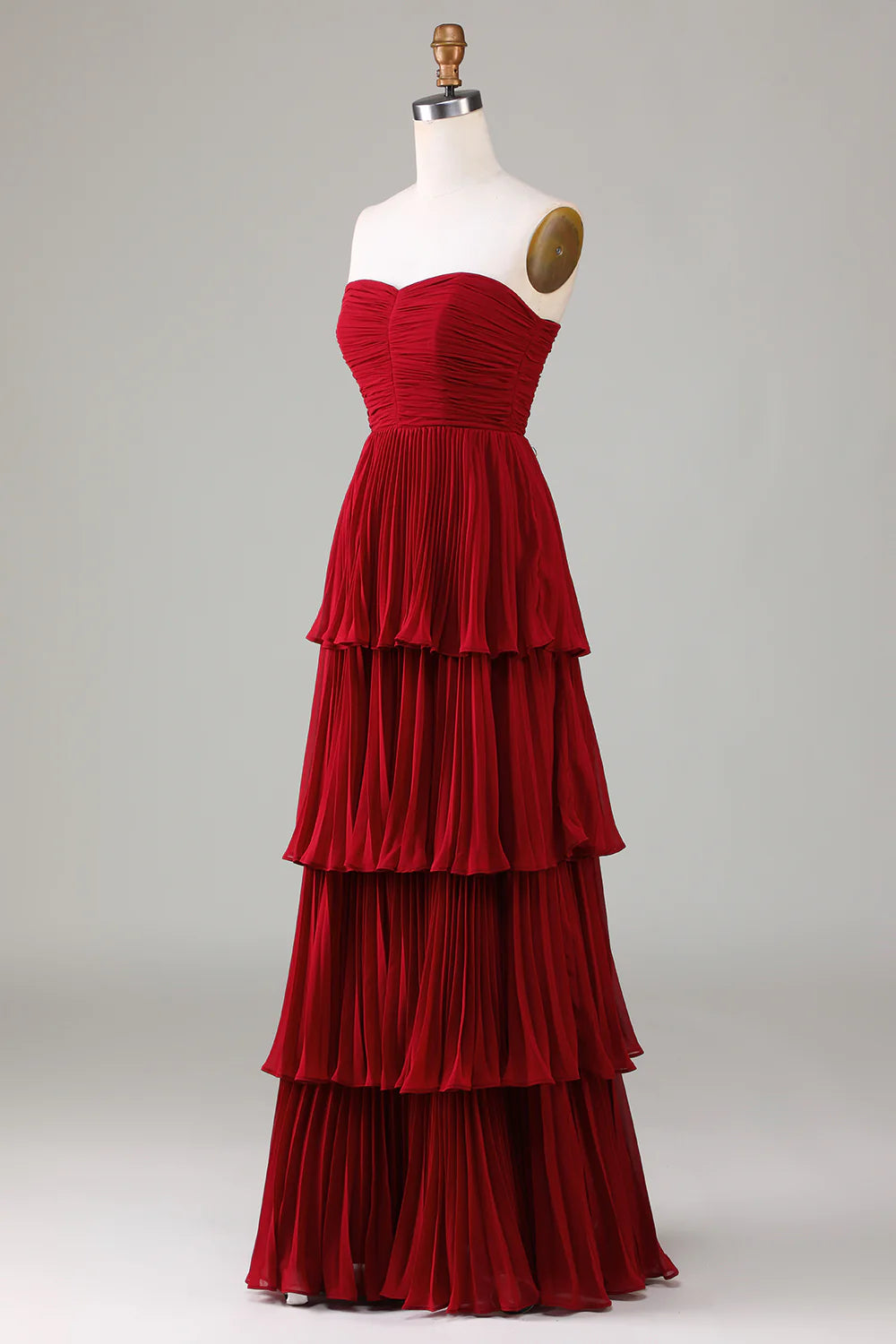 Strapless Tiered Burgundy Long Bridesmaid Dress