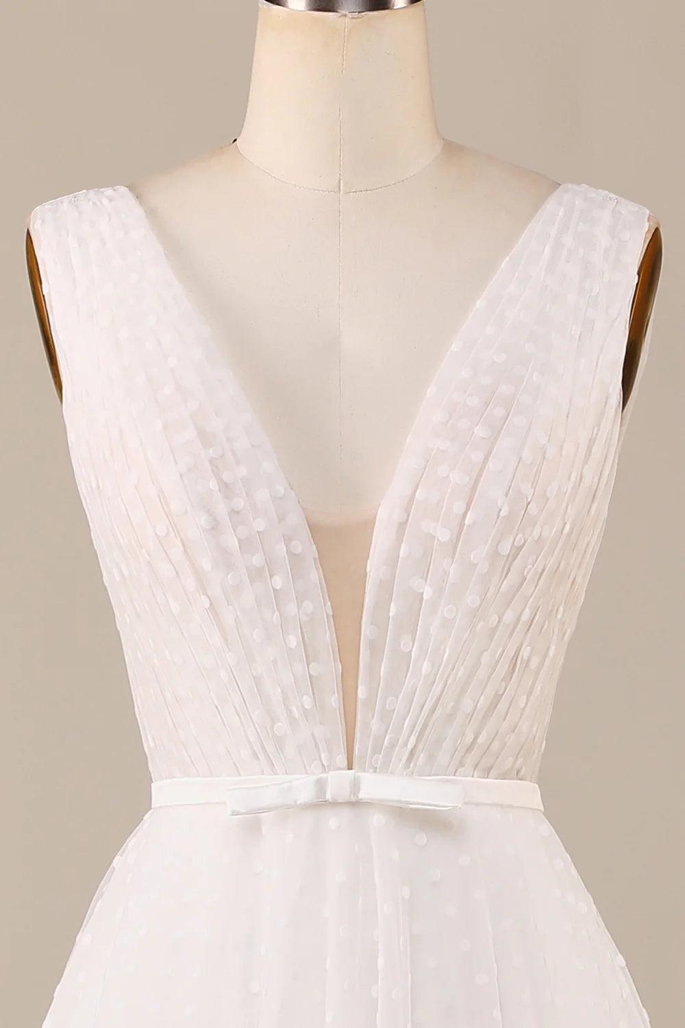 Elegant A Line V Neck Ivory Detachable Watteau Train Tulle Wedding Dress