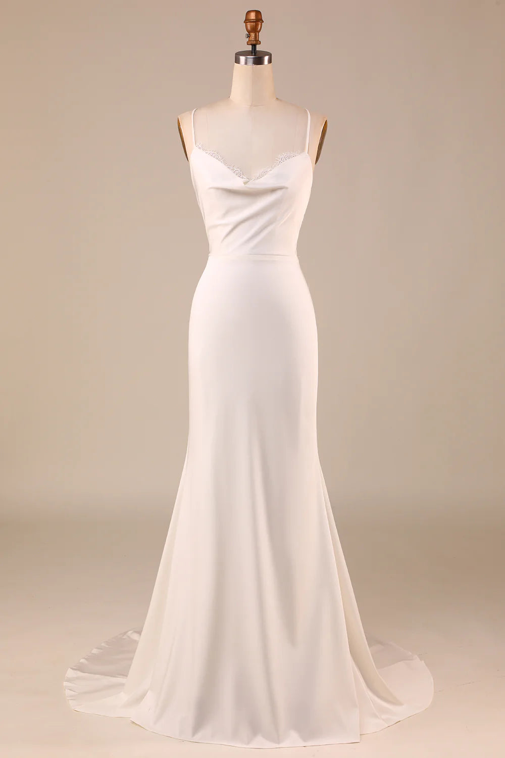 Simple Ivory Mermaid Boho Long Wedding Dress