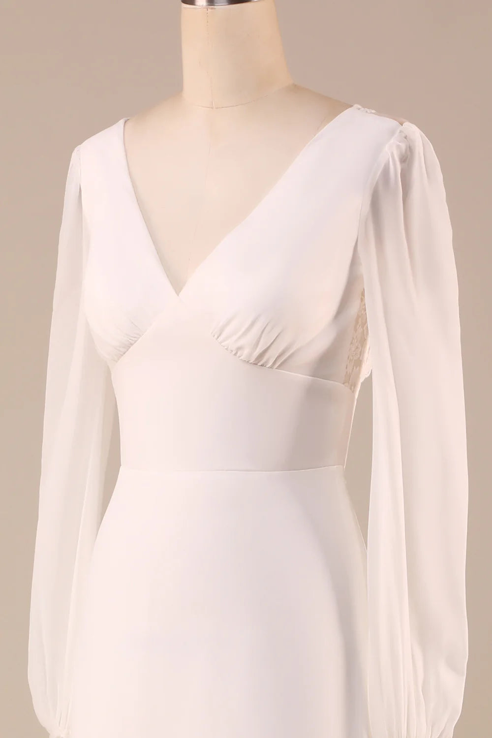 Ivory Long Sleeves Boho Chiffon Open Back Wedding Dress