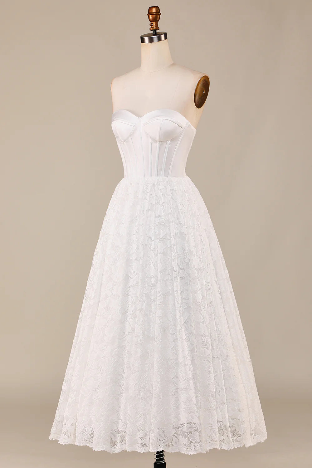 Ivory Lace Corset Tea-Length Wedding Dress