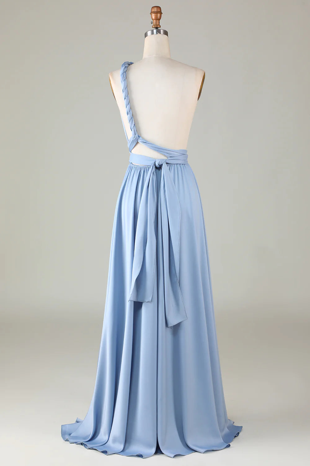 Convertible Blue Satin Bridesmaid Dress with Slit