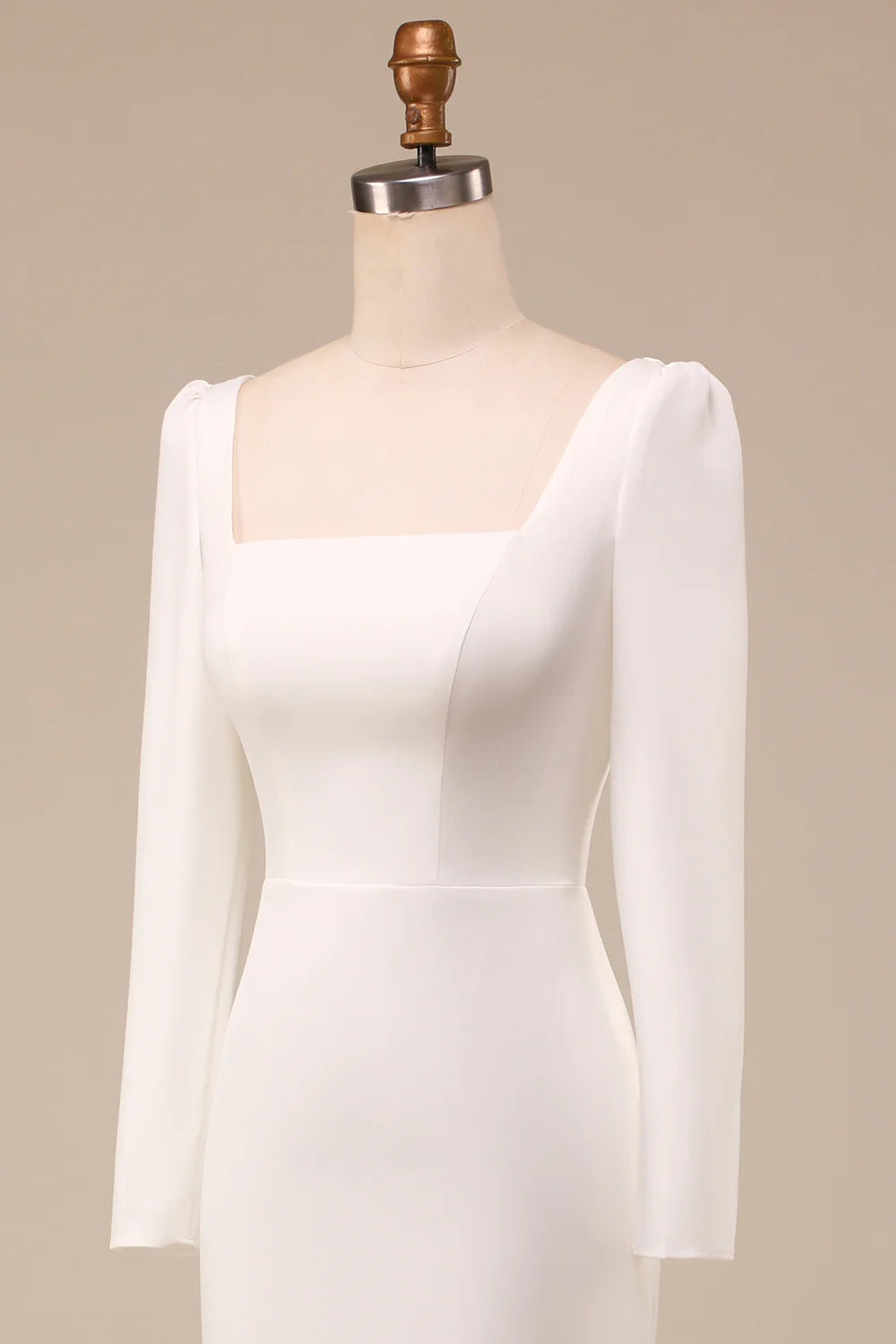 Ivory Mermaid Square Neck Bridal Dress With Long Sleeves