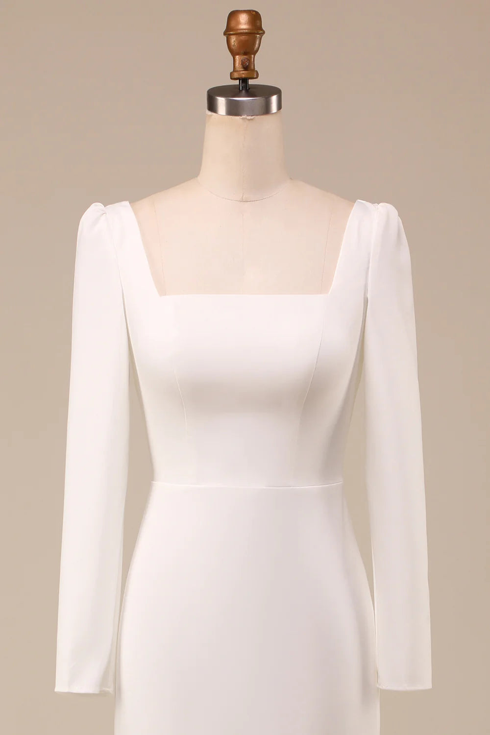 Ivory Mermaid Square Neck Bridal Dress With Long Sleeves