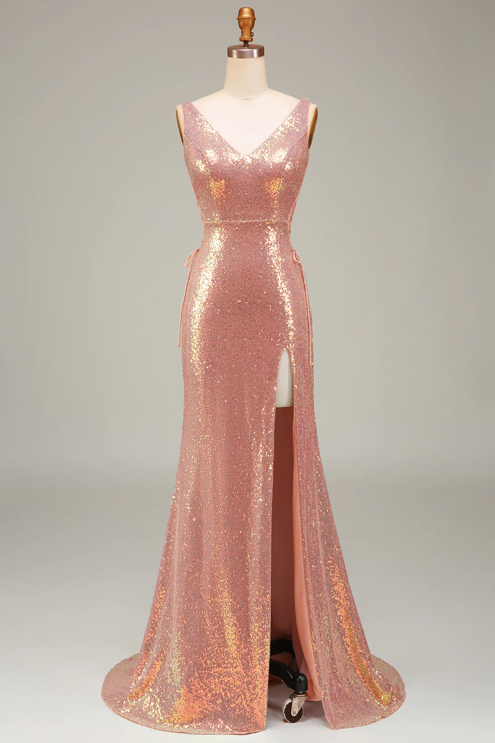 Sparkly Blush Mermaid Prom Dress with Slit