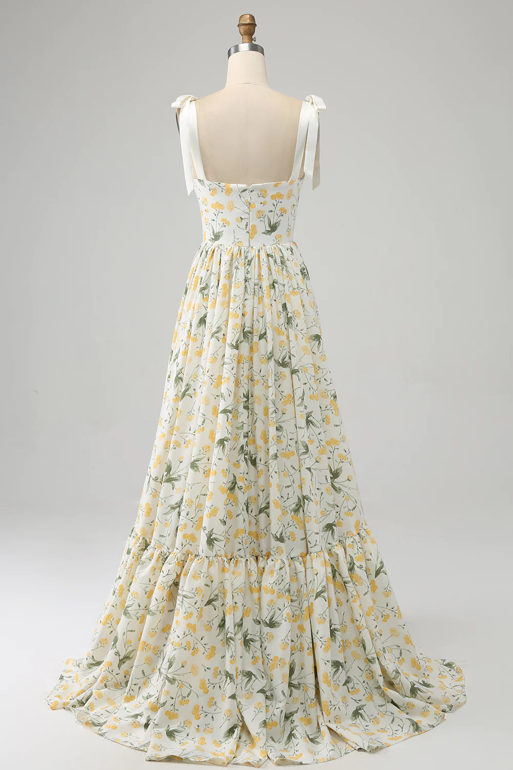 Ivory A-Line Floral Long Prom Dress