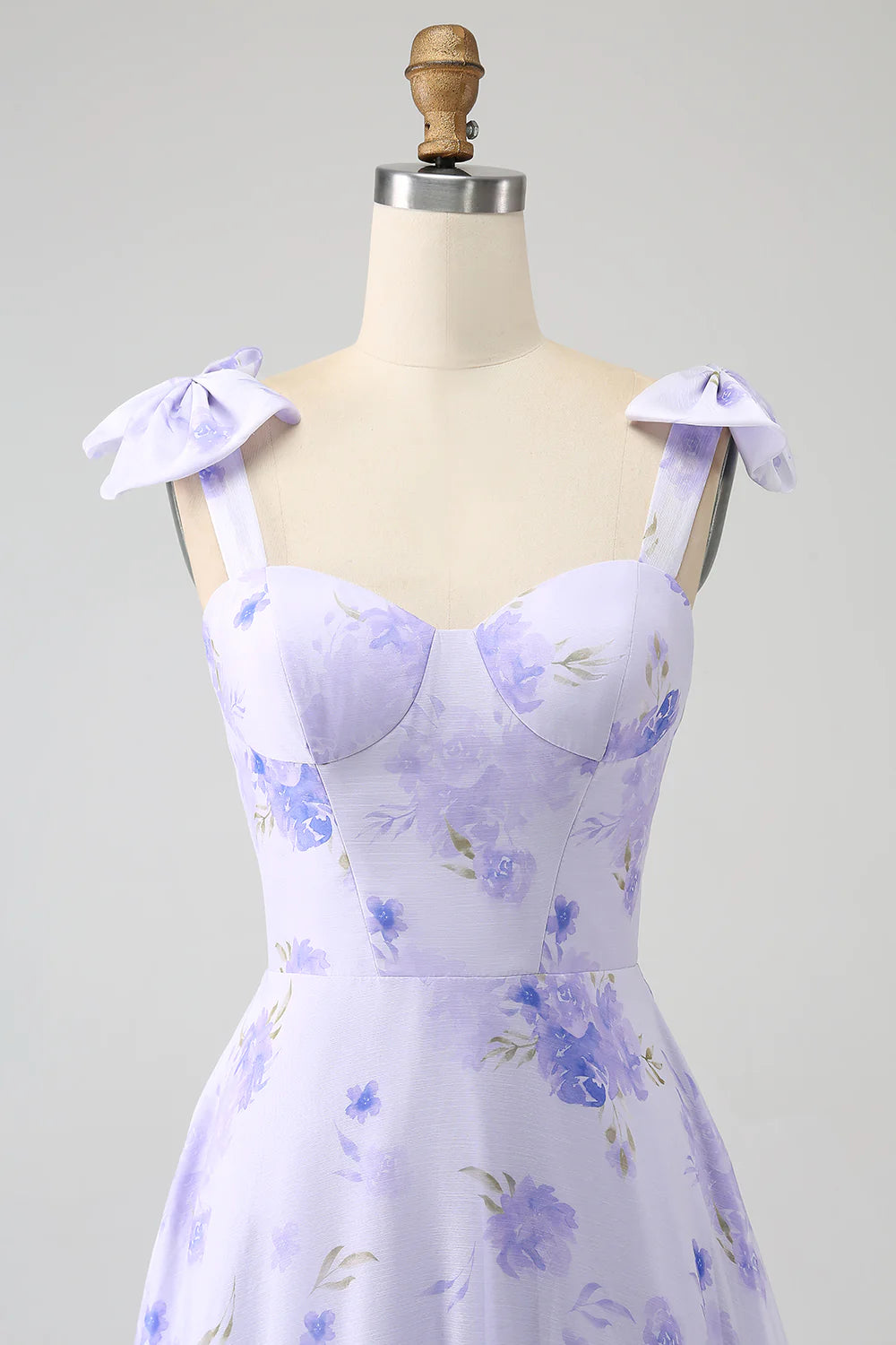 Lilac Corset Floral A-Line Long Prom Dress