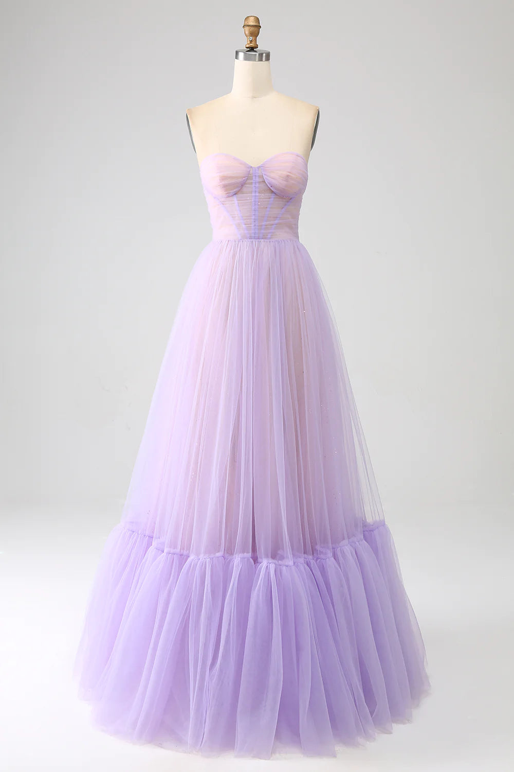 Lilac Princess Corset Floor Length Splicing Tulle Prom Dress