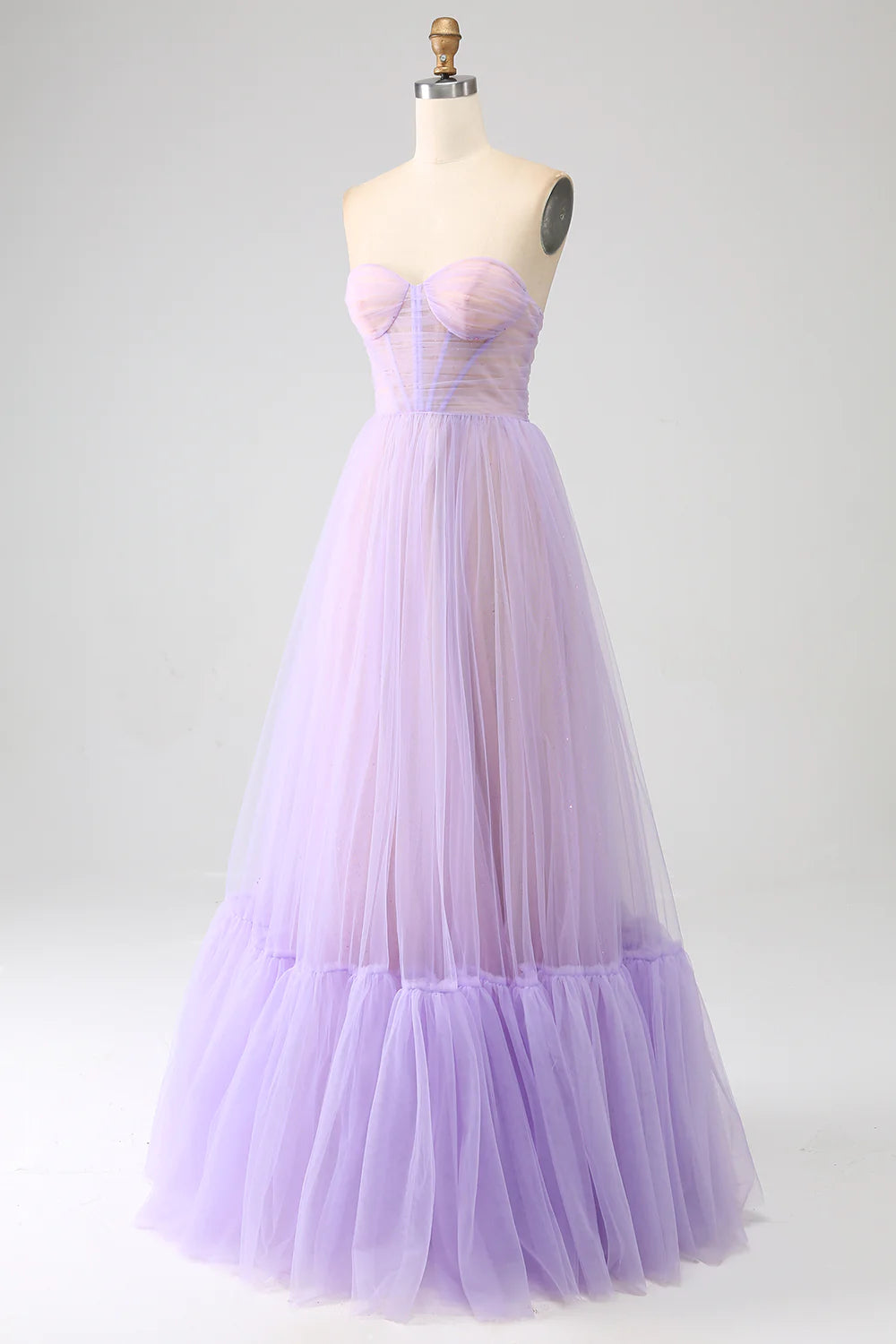 Lilac Princess Corset Floor Length Splicing Tulle Prom Dress