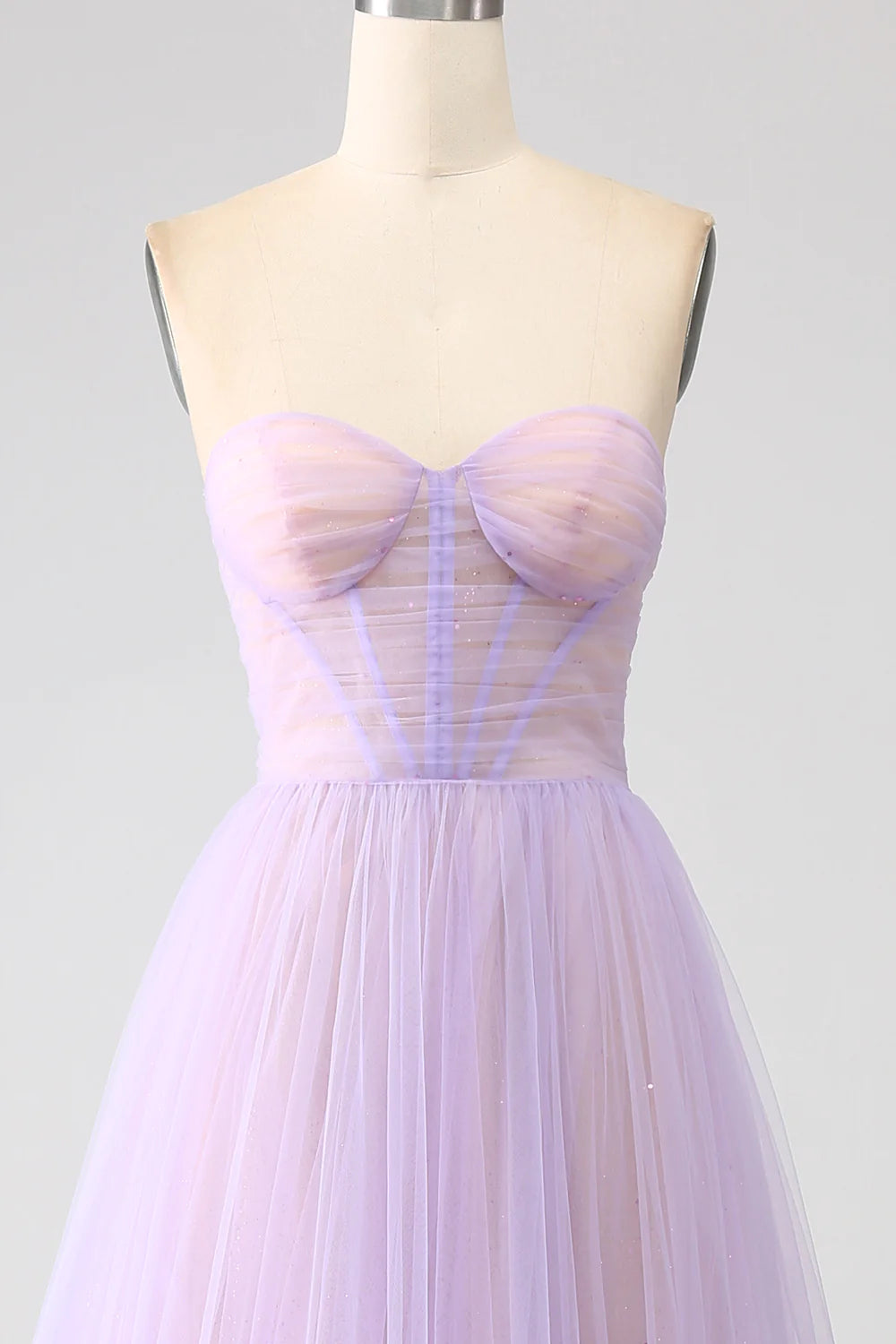 Lilac Princess Corset Floor Length Splicing Tulle Prom Dress