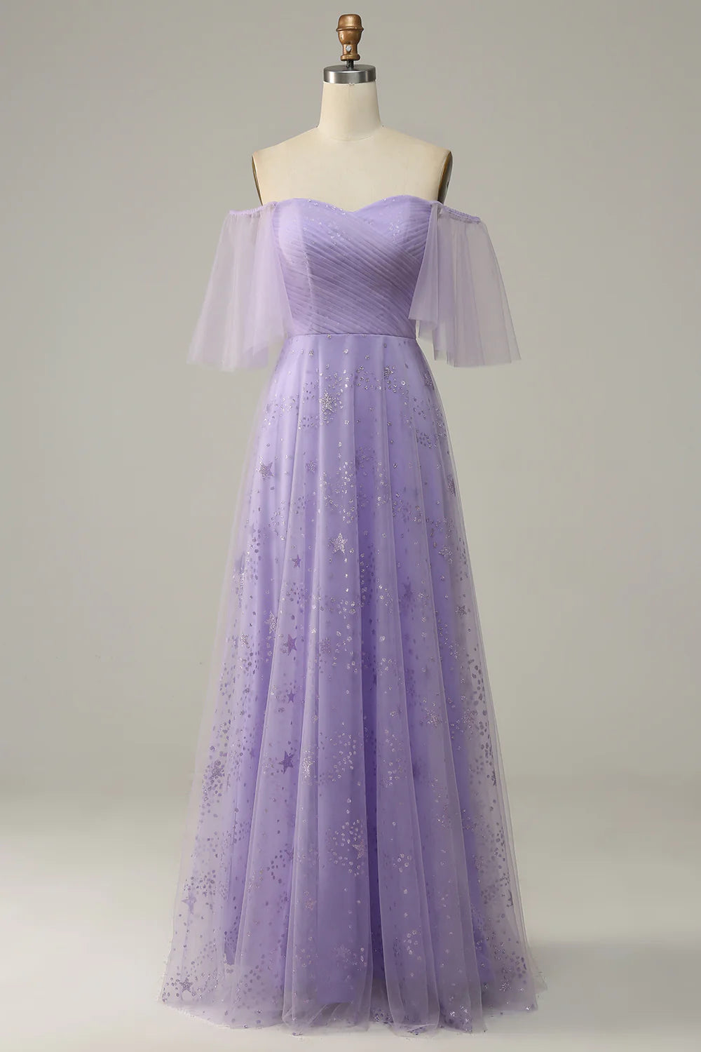 Off Shoulder Lavender Prom Dress with Ruffles