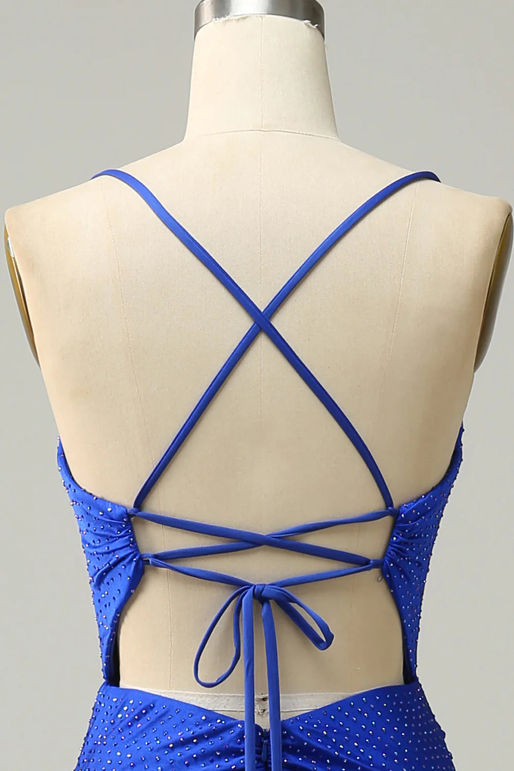 Mermaid Spaghetti Straps Royal Blue Long Prom Dress with Beading