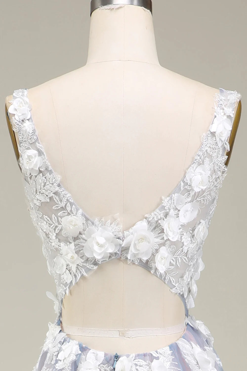 Gorgeous A Line Deep V Neck Grey Pink Long Prom Dress with Appliques