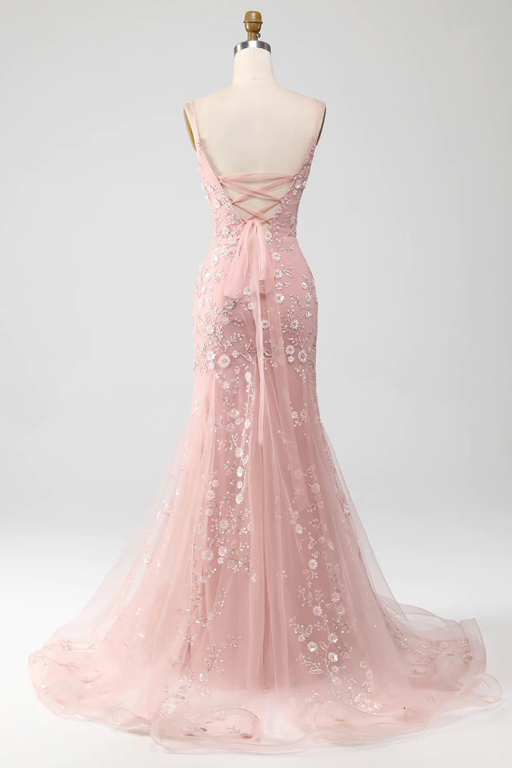 Mermiad Blush Spaghetti Straps Prom Dress with Appliques