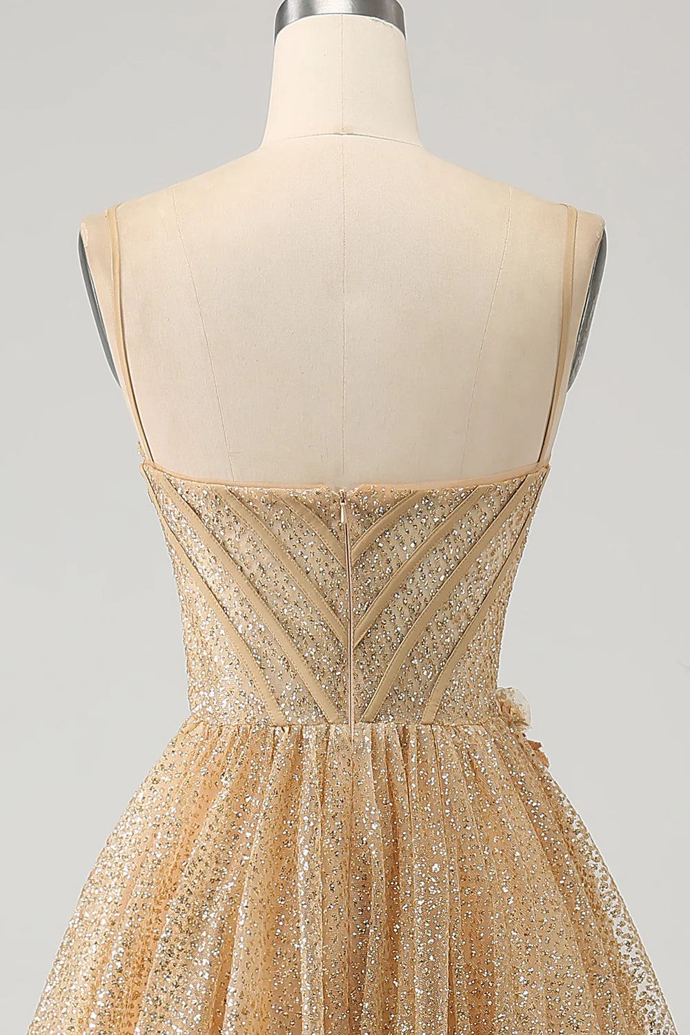 Glitter Golden Corset Long Prom Dress with Flowers