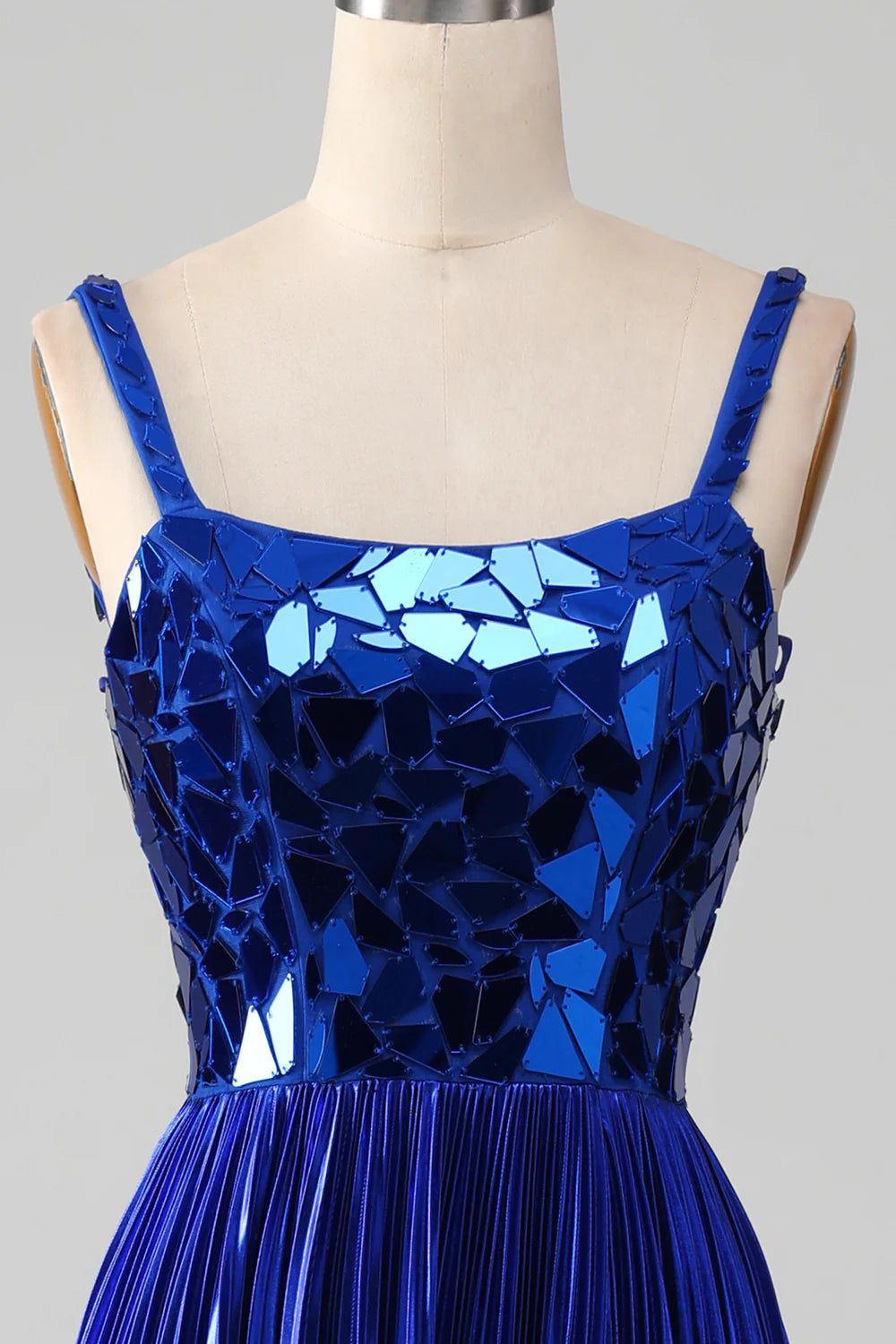 Sparkly Lace-Up Back Royal Blue Prom Dress with Slit