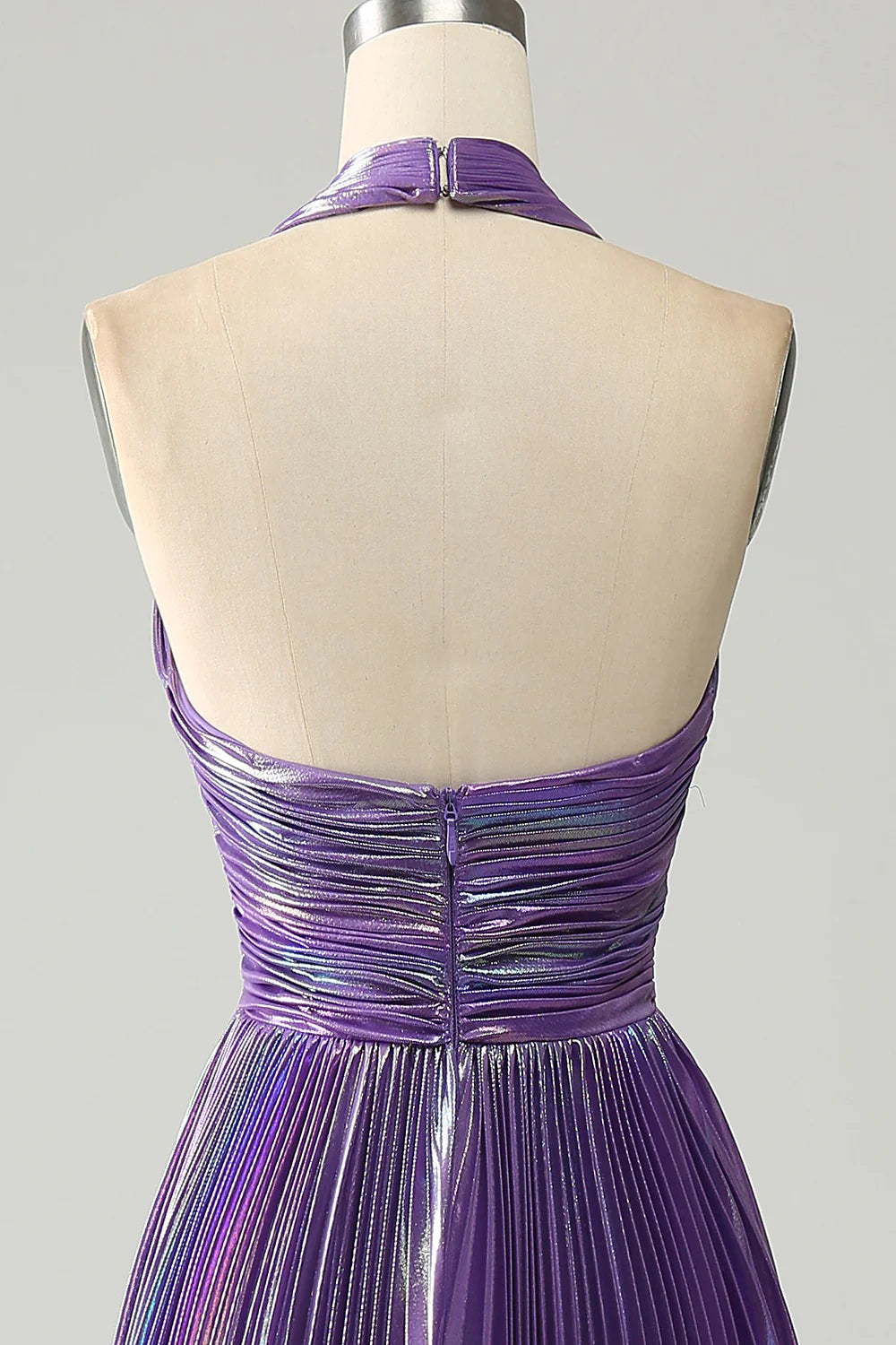 Sparkly Purple Halter A Line Prom Dress with Pleated