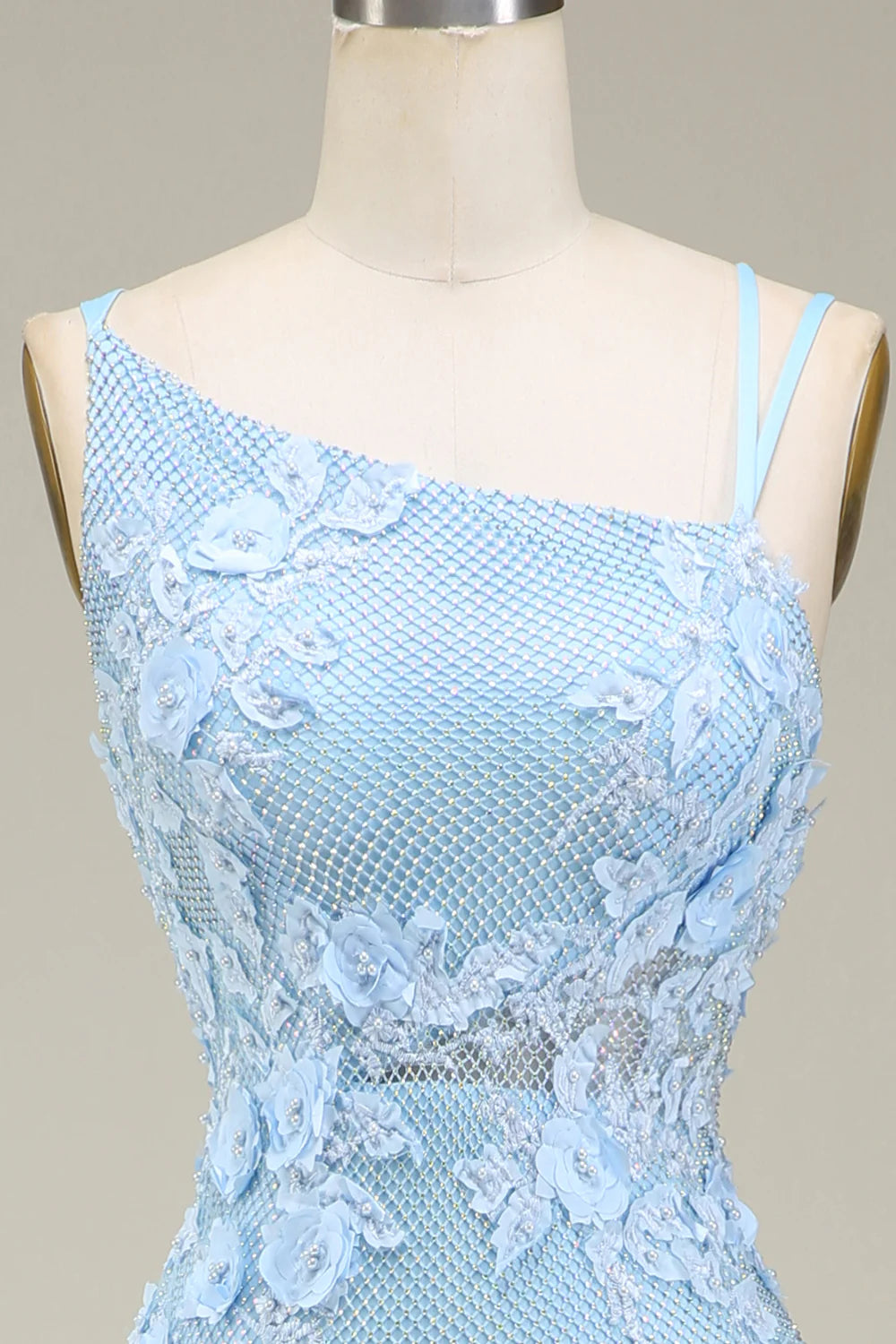 Stylish Mermaid Light Blue Long Prom Dress with Appliques