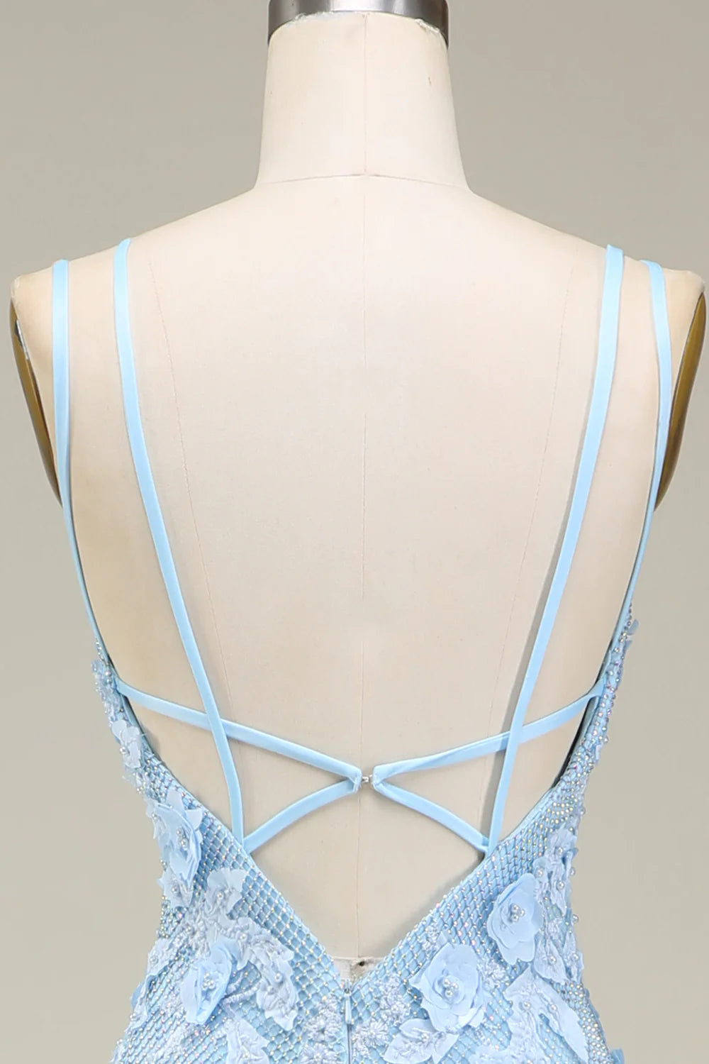 Stylish Mermaid Light Blue Long Prom Dress with Appliques