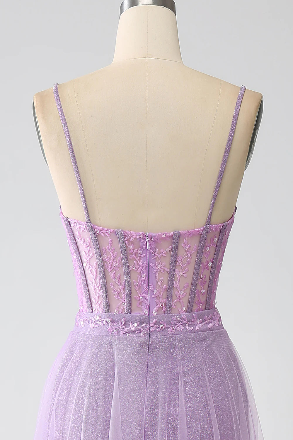 A-Line Lilac Spaghetti Straps Long Corset Prom Dress