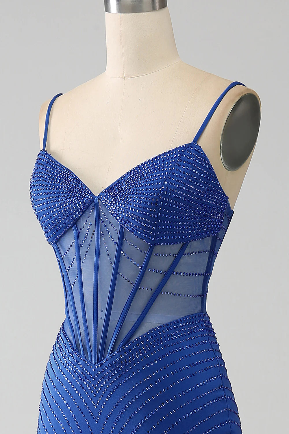 Royal Blue Mermaid Corset Prom Dress with Beading