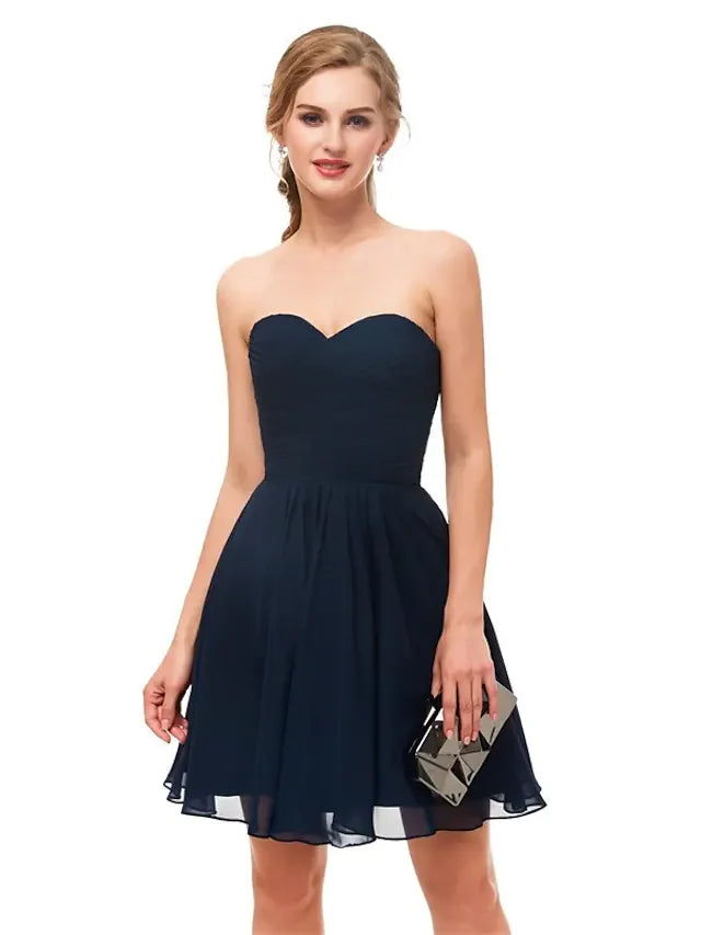 DingjiA-Line Minimalist Sexy Engagement Cocktail Party Dress Strapless Sleeveless Knee Length Stretch Fabric with Sleek