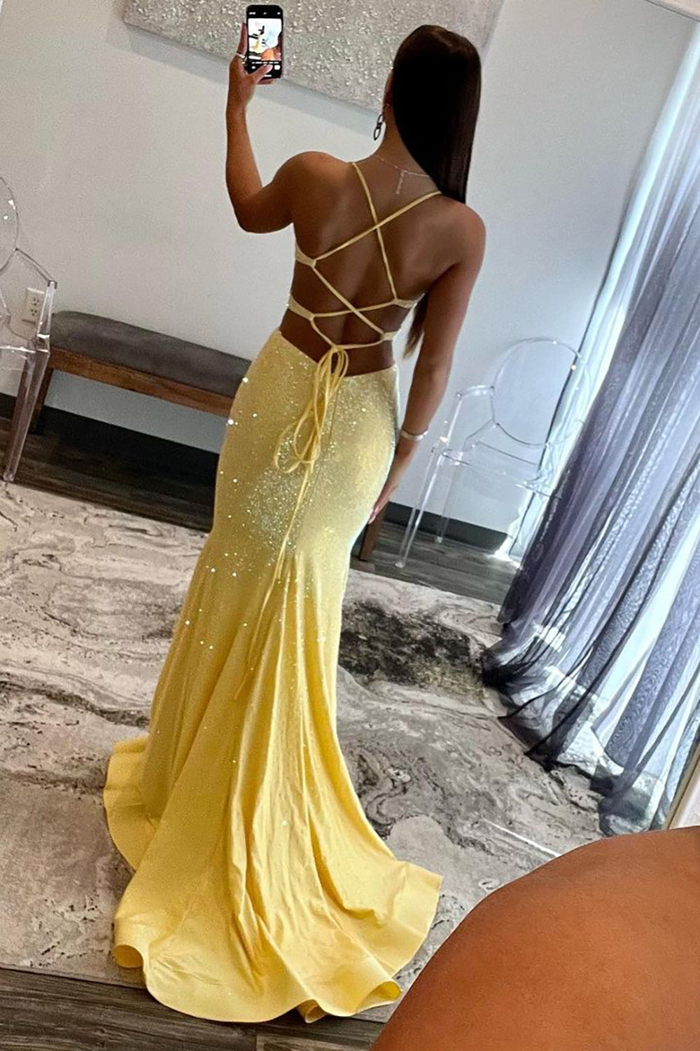 Mermaid Cutout Waist Lace Up Corset Long Beaded Prom Dress