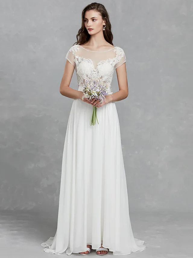 DingjiWedding Dresses Bateau Neck Satin Long Sleeve Mordern Backless with Buttons