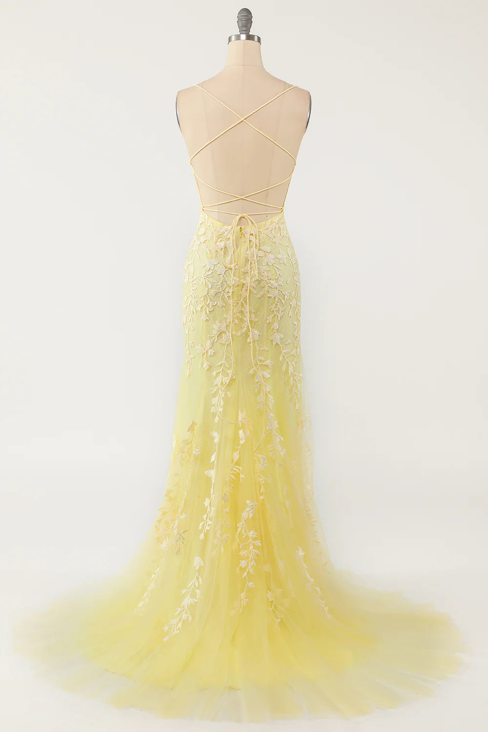 Yellow Mermaid Long Prom Dress with Appliques