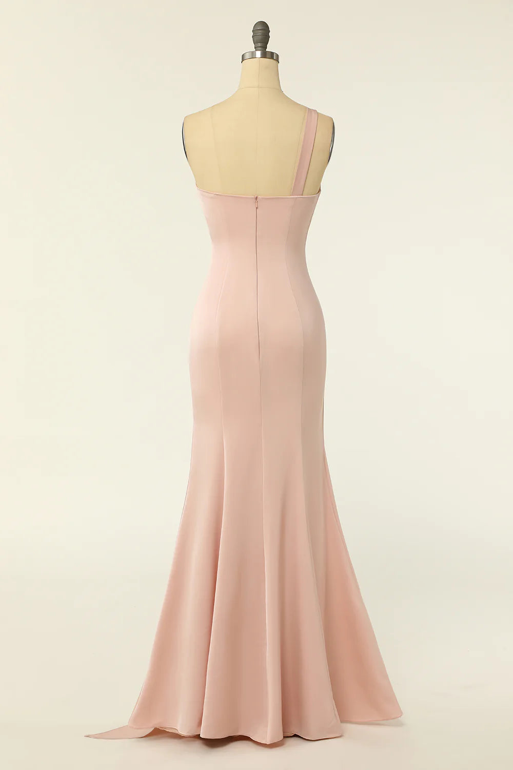 Mermaid One Shoulder Blush Long Bridesmaid Dress with Ruffles