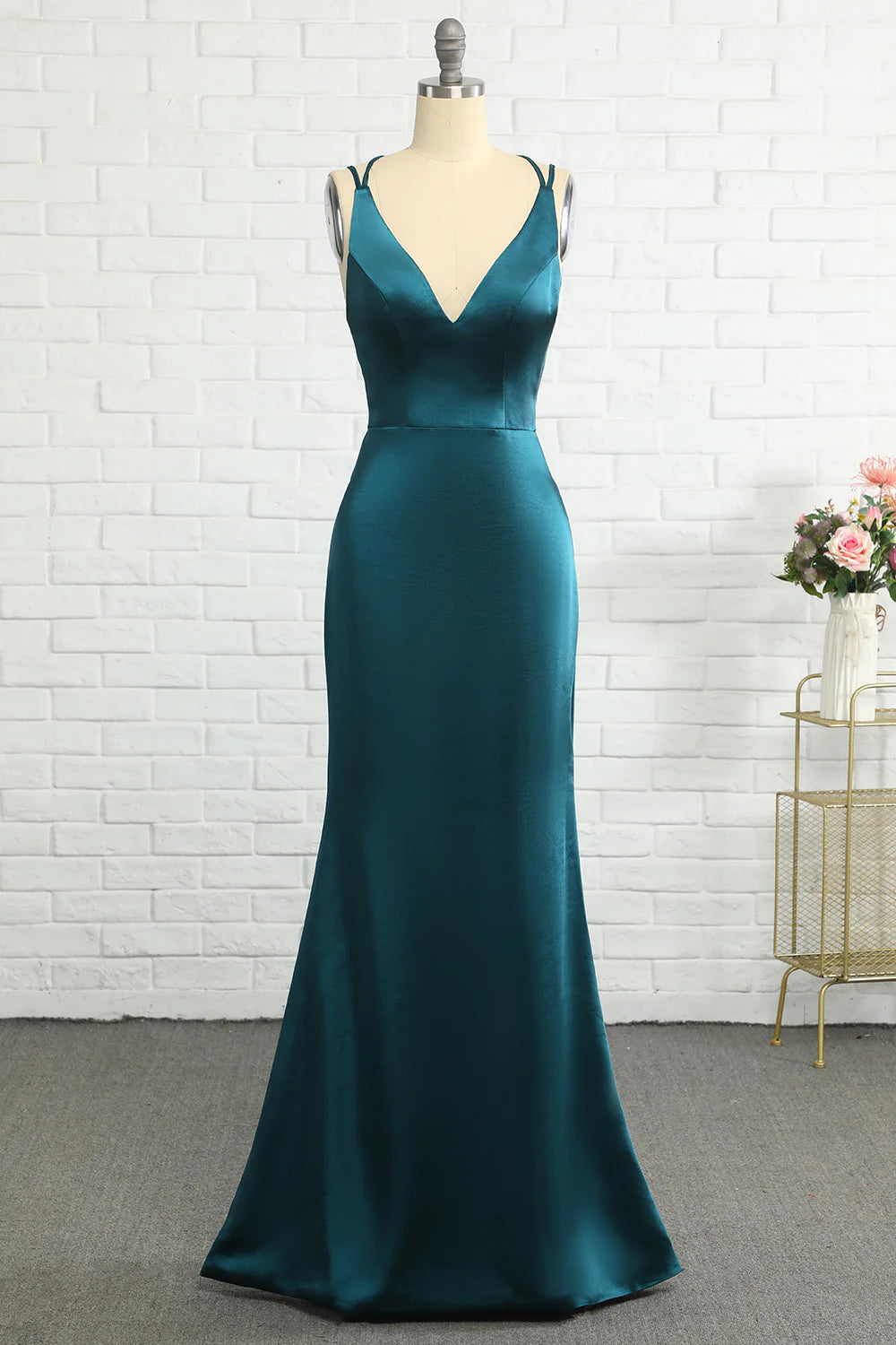 Peacock Blue Mermaid Backless Long Prom Dress